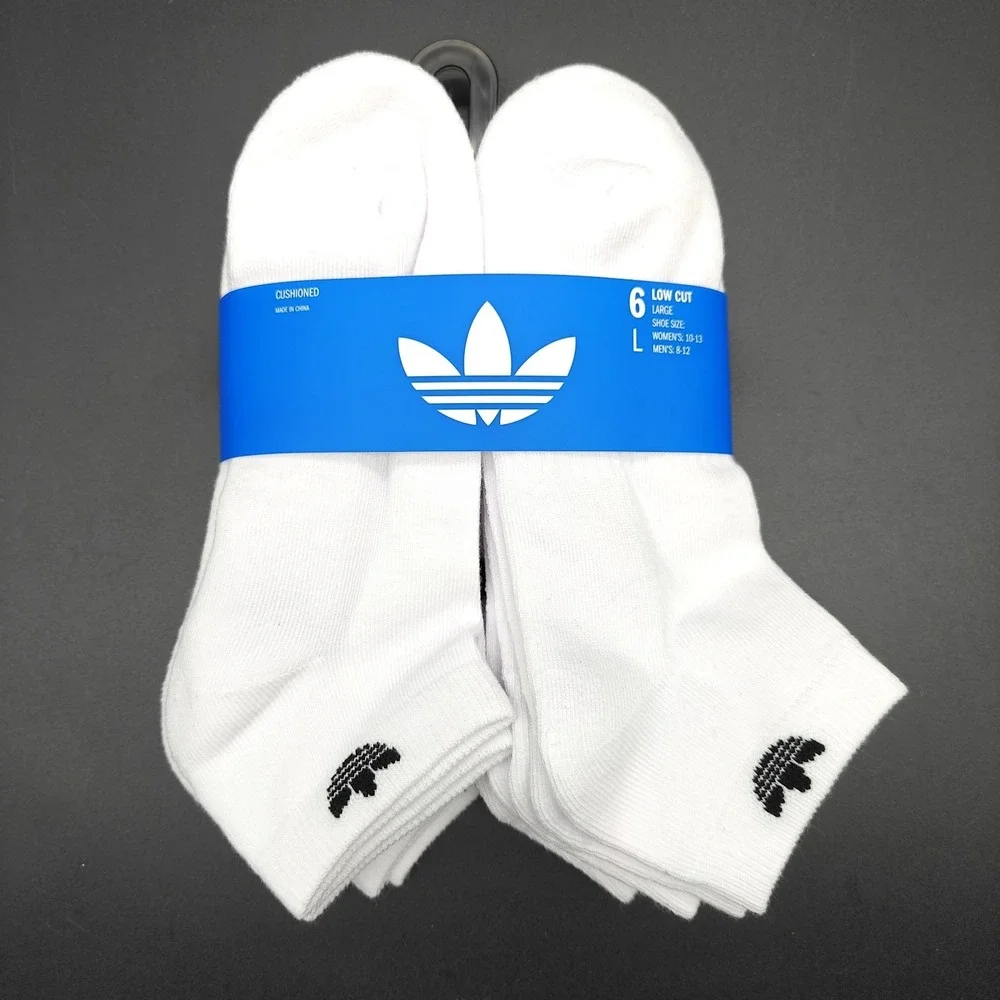 Adidas Originals Trefoil 6 Pair Cushioned Low Cut Socks White Large 6-12 NEW